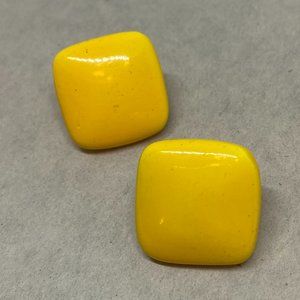Costume Jewelry Chunky rounded Lemon Yellow Square pierced earrings RETRO